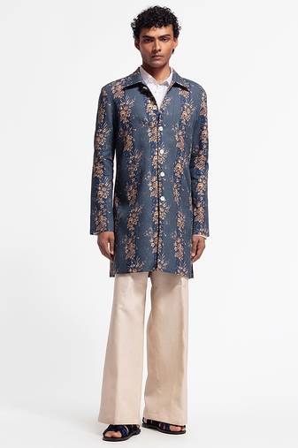 Blue floral printed linen jacket