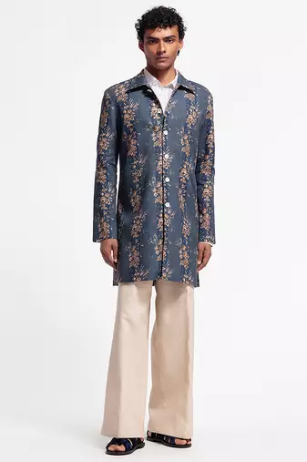 Blue floral printed linen jacket