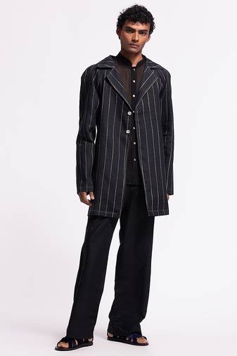 Black floral plain linen jacket