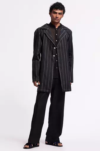 Black floral plain linen jacket