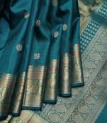 Peacock green pure zari silk saree with silk mark certified