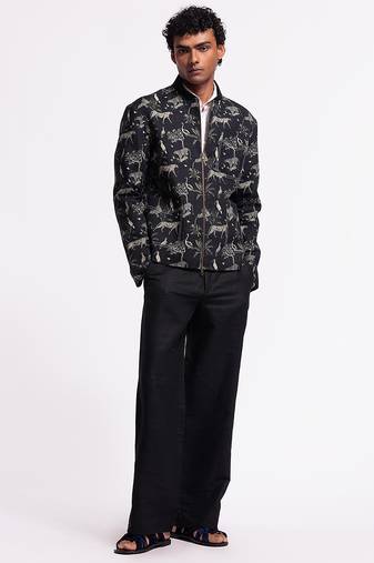 Black digital printed linen jacket