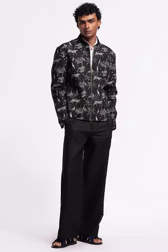 Black digital printed linen jacket