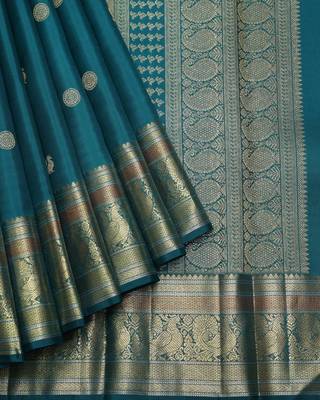 Peacock green pure zari silk saree with silk mark certified 2