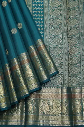 Peacock green pure zari silk saree with silk mark certified