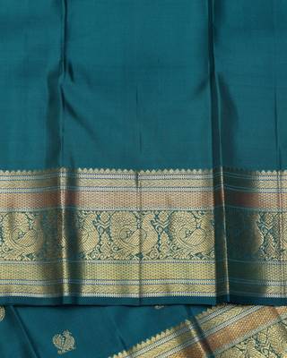 Peacock green pure zari silk saree with silk mark certified 4