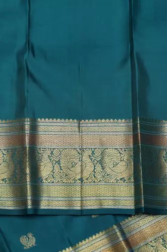 Peacock green pure zari silk saree with silk mark certified