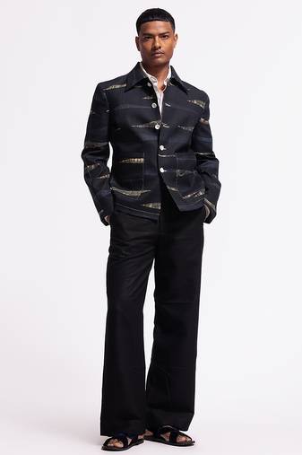 Black digital plain linen jacket