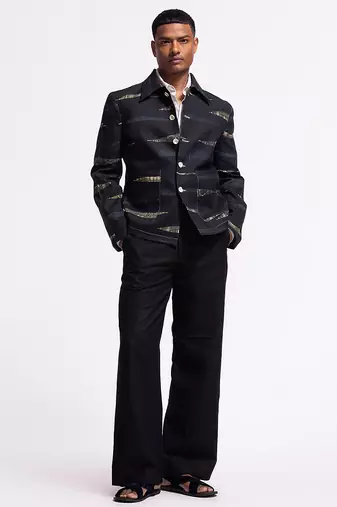 Black digital plain linen jacket