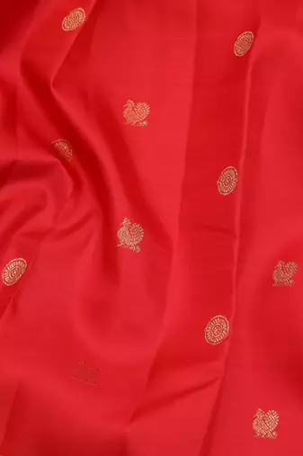 Red and beige pure zari silk saree with silk mark certified