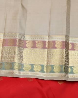 Red and beige pure zari silk saree with silk mark certified 4