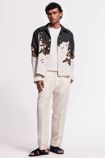 Black & white digital printed linen jacket
