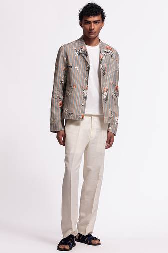 Grey floral printed linen jacket