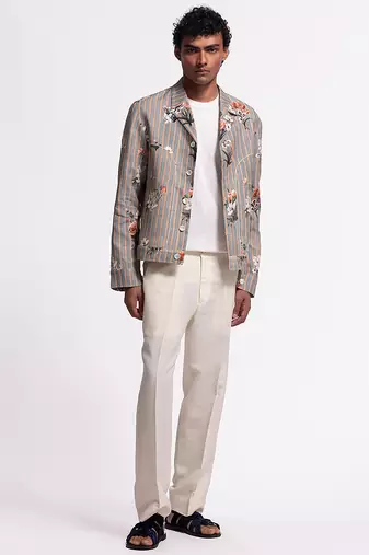 Grey floral printed linen jacket