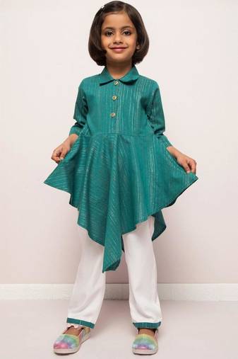 Asymmetrical top with white pajama- 2 pcs set