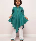 Asymmetrical top with white pajama- 2 pcs set