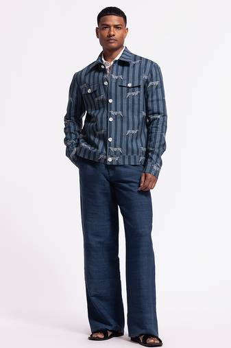 Blue animal printed linen jacket