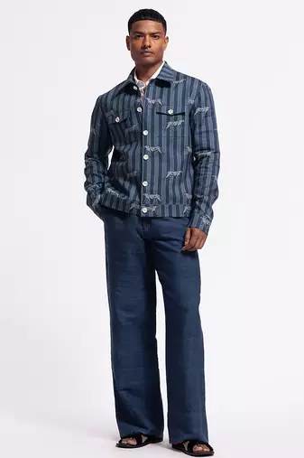Blue animal printed linen jacket