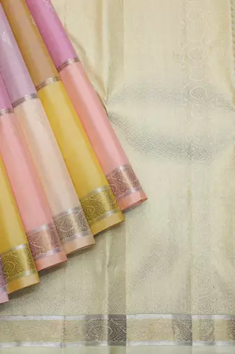Multi colour pure zari silk saree with silk mark certified