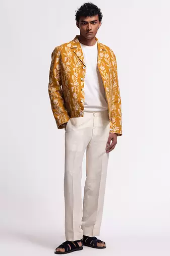 Yellow floral printed linen jacket