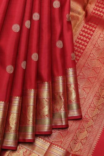 Red and gold pure zari silk saree