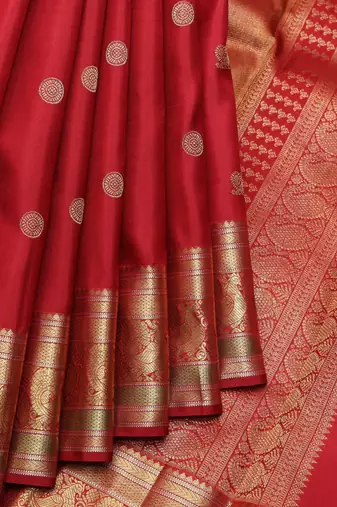 Red and gold pure zari silk saree with silk mark certified