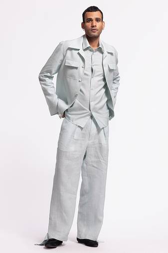 Blue floral plain linen jacket