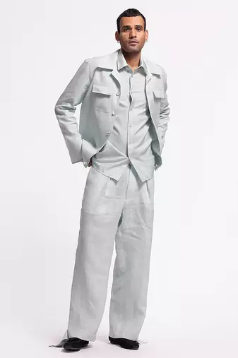 Blue floral plain linen jacket