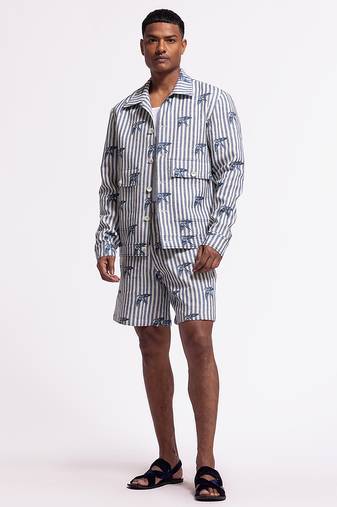 Blue digital printed linen jacket