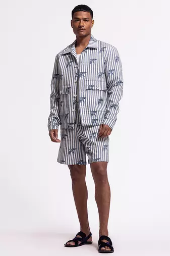 Blue digital printed linen jacket