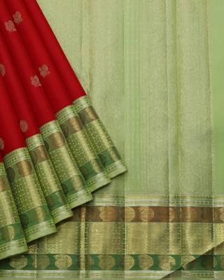 Red and green bridal pure zari silk saree with silk mark certified  2