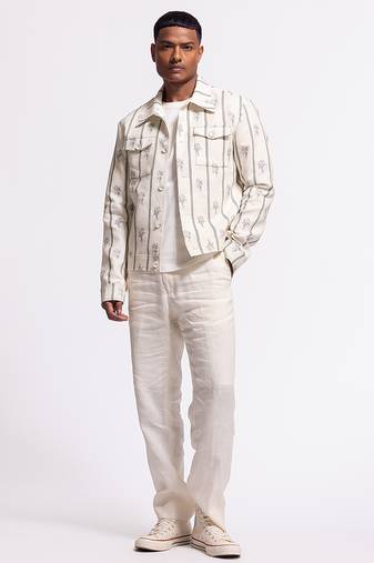 White floral printed linen jacket