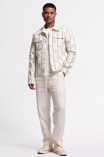 White floral printed linen jacket