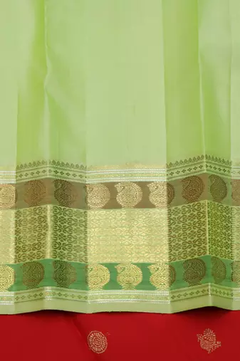 Red and green bridal pure zari silk saree with silk mark certified 