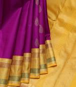 Purple and yellow pure zari silk saree with silk mark certified