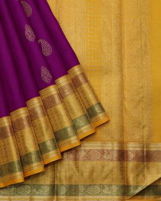 Purple and yellow pure zari silk saree with silk mark certified 2