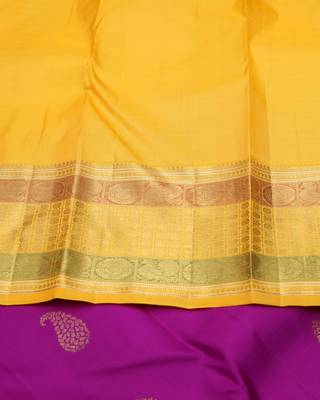 Purple and yellow pure zari silk saree with silk mark certified 4