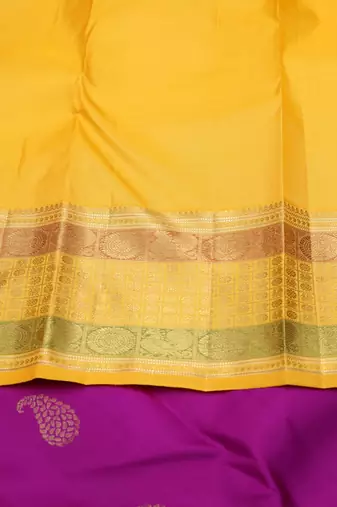 Purple and yellow pure zari silk saree with silk mark certified