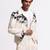 White geometric printed linen jacket