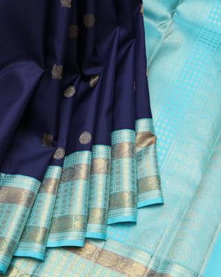 Navy blue pure zari silk saree with silk mark certified 1