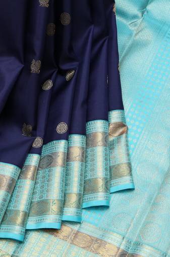 Navy blue pure zari silk saree
