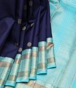 Navy blue pure zari silk saree with silk mark certified
