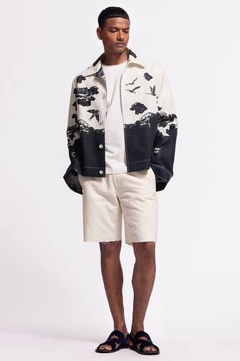 Black & white digital printed linen jacket