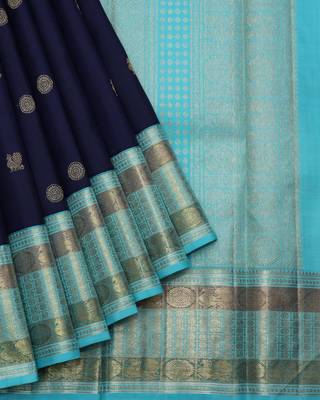 Navy blue pure zari silk saree with silk mark certified 2
