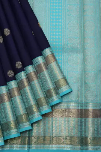 Navy blue pure zari silk saree with silk mark certified