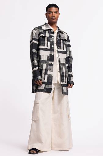Black & white digital printed linen jacket