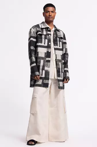 Black & white digital printed linen jacket