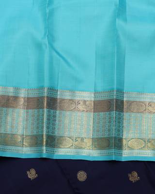 Navy blue pure zari silk saree with silk mark certified 4