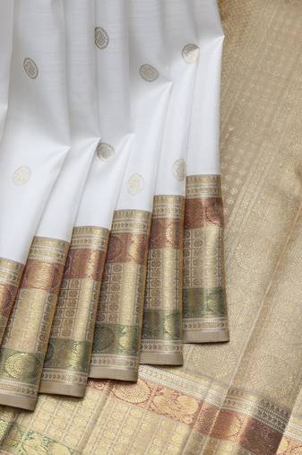 White and beige pure zari silk saree