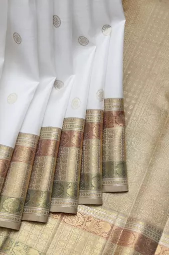 White and beige pure zari silk saree